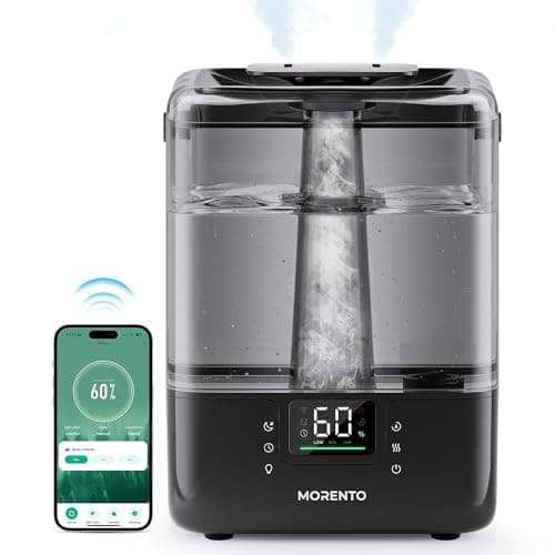 MERONTE Smart Humidifiers for Bedroom Large Room Home, 6L Cool Mist Top Fill Humidifier with Essential Oil Diffuser, Smart App & Voice Control, for Nursery & Plants, Black, 1 Pack + 7 Color NightLight