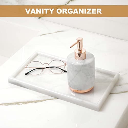 Koville African Natural Marble Tray, 12"x7" Coffee Table Vanity/Decorative Tray for Jewerly, Watch, Perfume Candle Tray for Bedroom/Bathroom/Kitchen Countertop 5