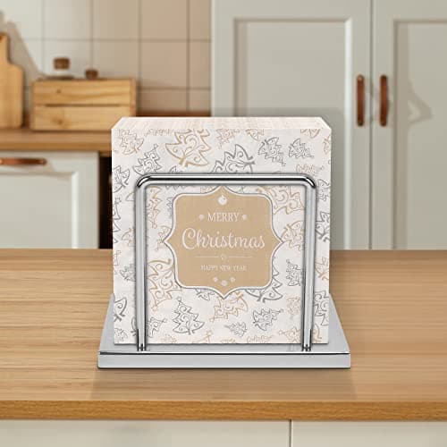 Livabber Napkin Holder, Metal Napkin Storage Modern Freestanding Tissue Paper Dispenser for Table Kitchen Countertop (Metal Base, Chrome) 7