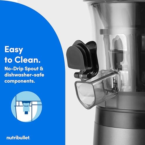 nutribullet Slow Juicer, Slow Masticating Juicer Machine, Easy to Clean, Quiet Motor & Reverse Function, BPA-Free, Cold Press Juicer with Brush, 150 Watts, Charcoal Black, NBJ50300, 24-oz 6