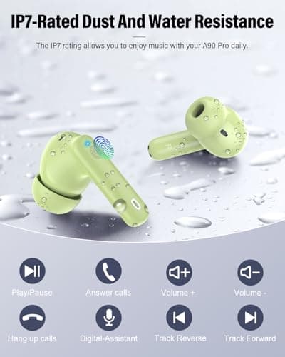 Wireless Earbuds, Bluetooth 5.4 Headphones Bass Stereo, Ear Buds with Noise Cancelling Mic, IP7 Waterproof in Ear Earphones, 36H LED Display Bluetooth Earbuds for Laptop Pad Phones Sports, Grass Green 8