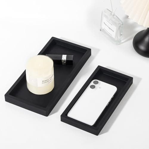 Small Silicone Bathroom Vanity Tray Rectangle Soap and Sponge Holder Kitchen Sink Organizer for Scrubber, Lotion Bottles, Perfume, Jewelry, Candle, Key Trinket Ring, Black 5