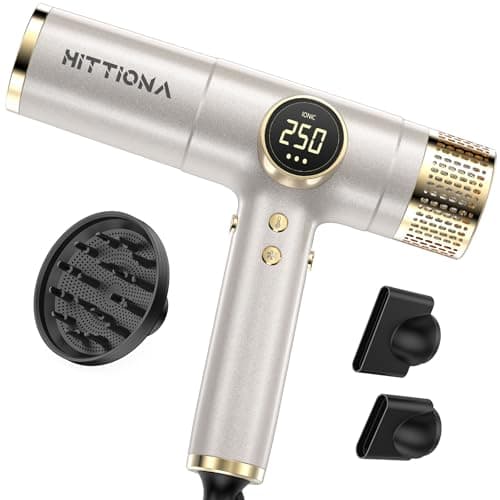 HITTIONA Dual Voltage Travel Hair Dryer with Magnetic Diffuser - 2000W High-Speed Ionic Hair Dryers Gift for Women, Fast Drying, Low Noise, Lightweight, No Heat Damage, European Travel 110V-240V, Gold