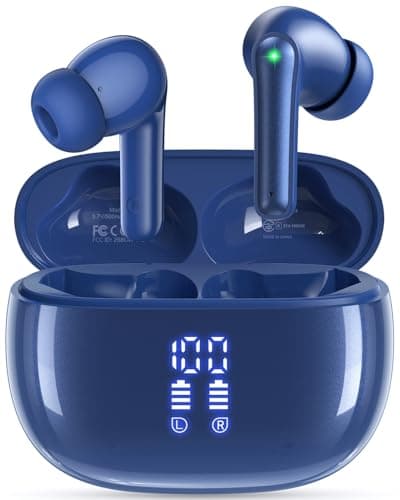 HUIFU Ear Buds Wireless Earbuds - Bluetooth Headphones 40H Playtime LED Display Deep Bass Stereo in-Ear Earphones with IPX7 Waterproof for iPhone Android Phone Tablet Laptop, Navy Blue