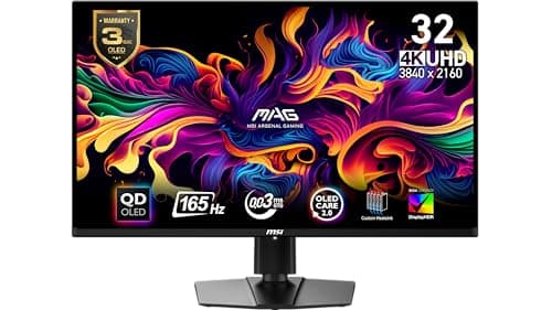 msi MAG 321UP QD-OLED 32-inch QD-OLED 3840 x 2160 (UHD) Computer Monitor, 165Hz, Adaptive-Sync, HDMI, Display Port, VGA Port, VESA Mountable, Tilt, Height Adjustable, Speaker, 0.03ms, Black