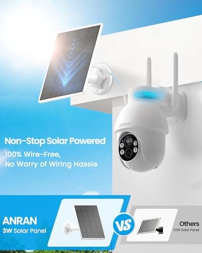 ANRAN 2K Solar Security Camera Outdoor Wireless, WiFi Camera Battery-Powered with 360° PTZ for Home Security, 3MP Color Night Vision, PIR Motion Detection, Two-Way Audio, Compatible with Alexa 3
