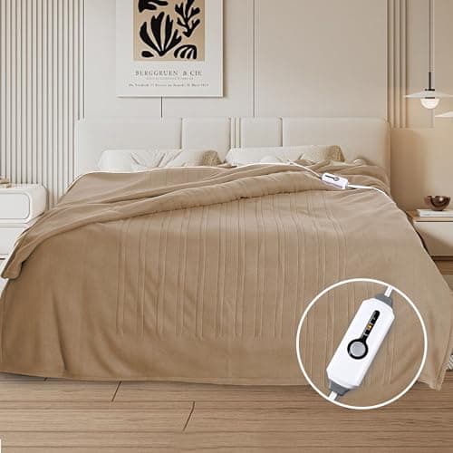 Eydna Electric Heated Blanket Full Size 72"x84", Soft Fleece with 10 Hours Auto-Off & 4 Heating Levels, Overheating Protection, Machine Washable, Light Brown