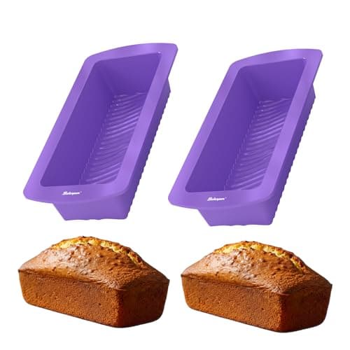 Bakerpan Set of 2 Silicone Bread Loaf Pan, 9 Inch Baking Mold for Cake, Meatloaf, Purple