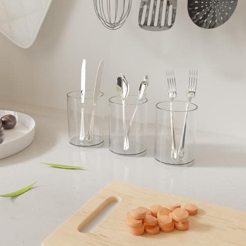 DreamShore Acrylic Pen Holder, 2 Pack Desktop Pencil Cup Stationery Organizer for Office Desk Accessory, Round Makeup Brush Srotage for Home, Cutlery Storage Organizer (Clear, 2 Pack) 4