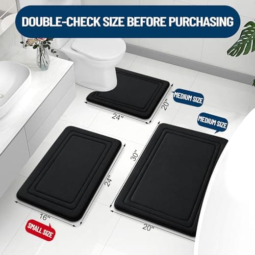 Grandaily Memory Foam Bath Mat Rug 24x16, Ultra Soft, Non-Slip and Absorbent Bathroom Rugs, Machine Wash Dry, Comfortable Bath Carpet for Bathroom Floor, Tub and Shower, Black 2