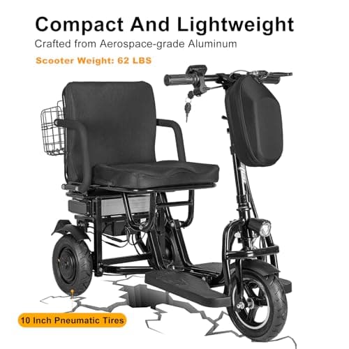 WIILAYOK 3-Wheel Foldable Mobility Scooter for Adults and Seniors, 300 lbs Capacity, Long-Range Lithium Battery, Lightweight with Basket 6
