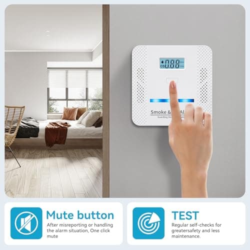 Smoke Detector Carbon Monoxide Detector,2 in 1 Fire & CO Alarm,Battery Powered,Carbon Monoxide Gas Detector with LCD Digital Display Sound and Light Alarm for Bedroom Warehouse Kitchen or RV Travel 7