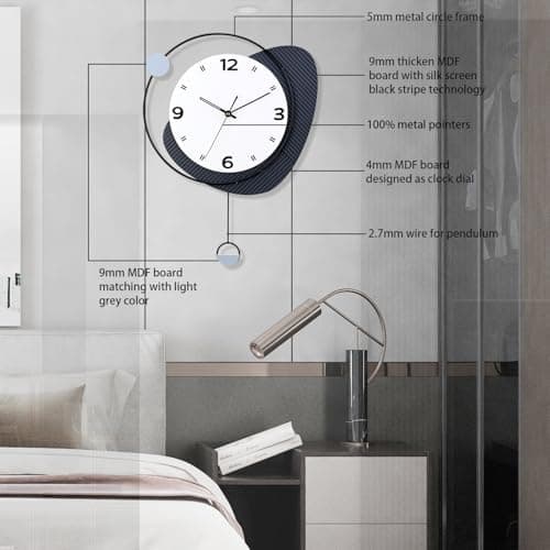 Dankeit Decorative Wall Clock with Pendulum, Silent Quartz Battery Operated, Large Wall Clock for Living Room, Kitchen, Home, Bathroom, Bedroom Wall Decor,15x20.5 inch 6