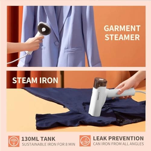 Tenhitoys Travel Garment Steamer - 10s Fast Heating, 90 Foldable Handle, Portable & Compact, 20g/s Strong Steam, 130mL Tank, 1000W Powerful, Suitable for All Fabrics 5