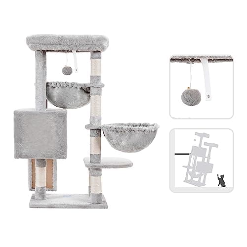 Hey-brother Cat Tree, Cat Tower for Indoor Cats, Cat House with Large Padded Bed, Cozy Condo, Hammocks, Sisal Scratching Posts, Big Scratcher, Light Gray MPJ006SW 7