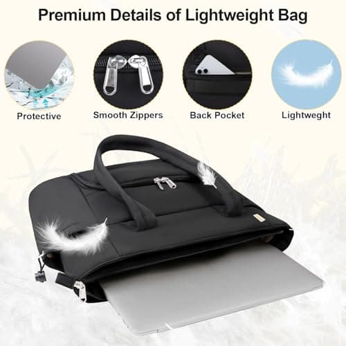 Veirdro Work Laptop Tote Bag for Women with Insulated Lunch Compartment, Lightweight Puffy Lunch Tote Bag with 15.6 Inch Laptop Compartment, Quilted Laptop Bags for Office Commuter Teacher Nurse Black 5