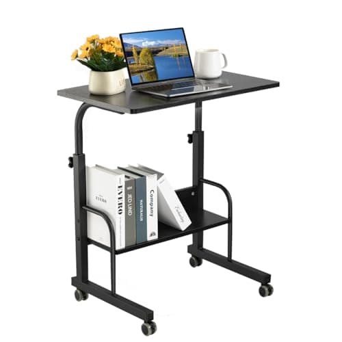 SIDUCAL Rolling Laptop Cart, Portable Laptop Desk, Computer Desk on Wheels Adjustable Height, Mobile Laptop Desk, Rolling Computer Cart, Rolling TV Cart, Small Portable Desk for Laptop, 23.6'' Black
