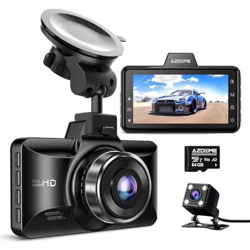 AZDOME M01 Dual Dash Cam Front and Rear with Free 64GB Card, 3" Screen Dual Dashboard Camera for Car, Built-in ADAS G-Sensor, 24H Parking Mode Car Camera (M01 Pro)