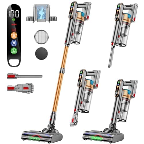 Cordless Vacuum Cleaner, 600W/50KPA/65Mins Vacuum Cleaners for Home, Super 1.8L Cup& Large LED Screen Stick Vacuum Anti-Tangle, Lightweight Cordless Vacuum with Charging Dock for Pet Hair/Carpet/Floor
