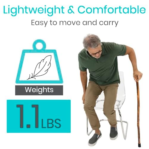 Vive Wooden Walking Stick Cane - for Men, Women, & Seniors - 36 Inch Single Point Rubber Tip with Willow Handle - Ergonomic Grip for Balance & Stability - Lightweight Elderly Assistance Product (Wood) 7