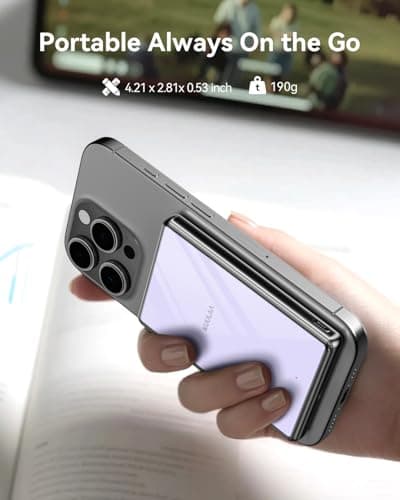 Kuulaa 10000mAh Magsafe Power Bank Ultra Slim 0.53'' Magnetic Wireless Portable Charger with USB-C Output, 20W PD Fast Charging for iPhone 16/15/14/13/12 Series, Tempered Glass Design 5