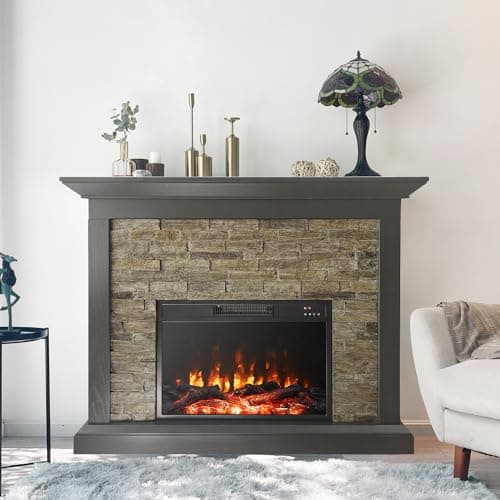 Cloud Mountain 45 Inch Electric Fireplace with Mantel, Tall Fire Place Heater Freestanding with Remote Control Timer LED Flame for Living Room Bedroom, Brown 7