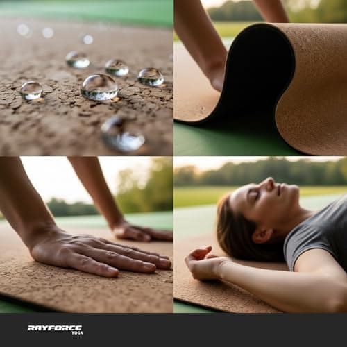 RAYFORCE Cork Yoga Mat 6mm – Non-Slip Grip Improves with Sweat – Thick Yoga Mat with Alignment Lines (72x26”) 8