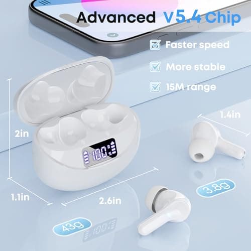 Fhumsh Wireless Earbuds, Bluetooth 5.4 HiFi White 6