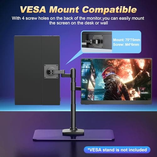 Usparkle 18.5 Inch Portable Monitor, 120Hz 1080P FHD 100% sRGB USB-C HDMI Portable Travel Second Screen Monitor for Laptop, Portable Display with Smart Cover, VESA Compatible 7