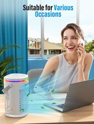 Portable Air Conditioners Fan, 3 Speeds Evaporative Mini Air Conditioner with 7 Colors Light,1400ml Personal Air Conditioner, Portable AC Air Cooler with Humidifier for Room Bedroom Office Desk 9