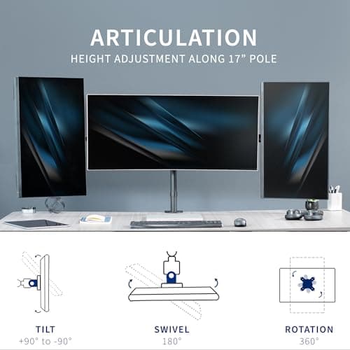 VIVO Premium Triple Monitor Desk Mount for 3 Screens up to 22 lbs, Fits up to 38 inch Ultrawides on Center Bracket, Adjustable Telescoping Arms, Flush Wall Setup, Black, STAND-TS03C 5