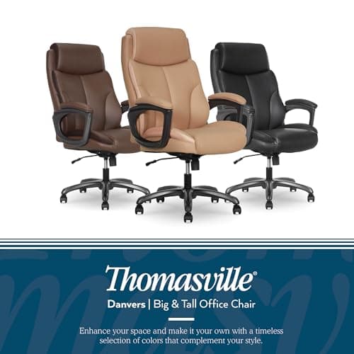 Thomasville Danvers Big & Tall Office Chair, Ergonomic High-Back and Contoured Lumbar Support, Supportive ComfortCraft Seat Cushion Technology, Breathable Vegan Leather with Padded Armrests, Tan 8