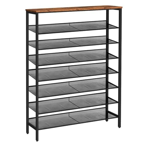 HOOBRO 8 Tier Shoe Rack, 39.4"L Shoe Shelf, Large Capacity Shoe Storage Organizer for 30+ Pairs of Shoes, Front Door Entrance, Entryway, Hallway, Closet, Space Saver, Rustic Brown and Black BF118XJ01