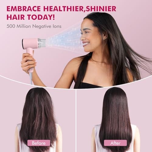 Mini Travel Hair Dryer for Women, 110000 RPM High-Speed Pink Small Blow Dryer, Portable Hairdryer for Fast Drying, Low Noise Thermo-Control, Compact Hair Dryer with Magnetic Nozzle 5