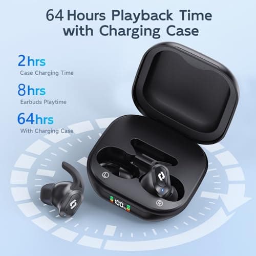 Wireless Ear buds Bluetooth Earbuds Wireless Charging Case Waterproof Headphones Built in Microphone Stereo Bass 64H Playback LED Power Display for iPhone Android Phones Computer Sports Gaming Workout 6
