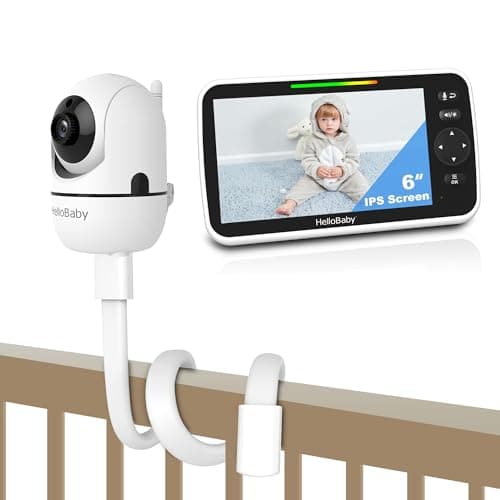 HelloBaby 6'' World First IPS 30H Battery Split-Screen Video Baby Monitor with Mount, No WiFi, Pan-Tilt-Zoom, VOX, 2-Way Talk, Night Vision, 8 Lullabies, 1000ft, for New Parents/Elderly