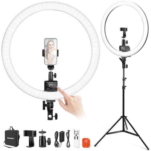 NEEWER Advanced 18" LED Ring Light with Tripod Stand Phone Holder for iPhone Samsung Android Phones for Makeup YouTube Video Blogger Salon (Black)