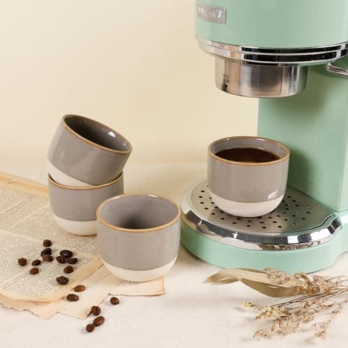 ZEBERBO Ceramic Espresso Cups Set of 4, Double Walled Espresso Coffee Mugs for Nespresso Cups, Special glazed Demitasse Cups Coffee Cup for Espreso Machine (Grey) 7