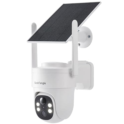 SEEKFANGLE Solar Powered Security Camera Wireless Outdoor, 2.4GHz WiFi, 360° Pan-Tilt View, Color Night Vision, PIR Motion Detection, 3MP HD for Home Security, Compatible with Alexa, No Wiring Needed