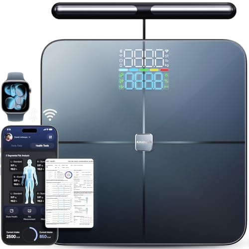 Amzmerit Smart Scale for Body Weight, 8-Electrode Larger Platform Digital Scale for Weight Fat BMI 50 Body Composition Measurement, Bluetooth & Wi-Fi Digital Bathroom Scale, Rechargeable, Dark Gray