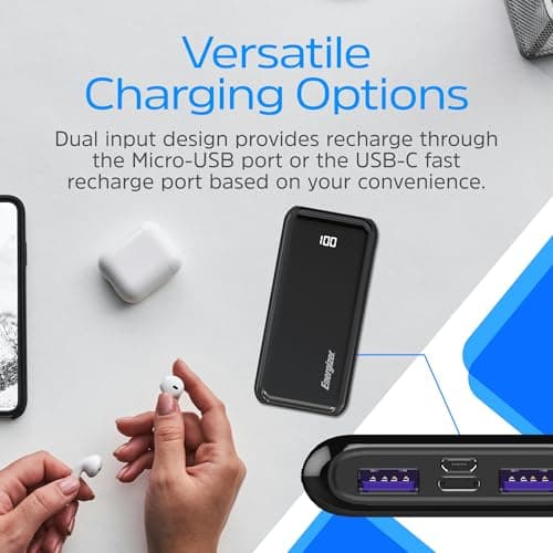 Energizer 10,000mAh Portable Charger 22.5W USB-A & 18W USB-C PD Fast Charging Power Bank with LCD Display, High-Capacity Battery Pack for iPhone 16/15/14/13/12 Series, Android Devices_UE10011PQ 7