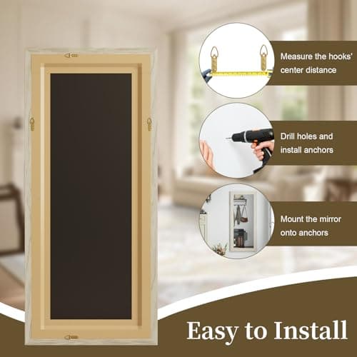 Syndra Modern Full Length Mirror Wood Frame, 56x20'' Large Floor Mirror with HD Tempered Glass & Wall Mount Option, Rectangular Standing Mirror for Bedroom, Living Room, Entryway, Farmhouse(Off-White) 9