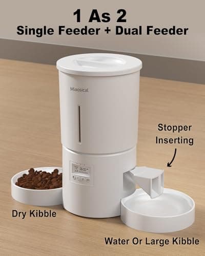 Dual Automatic Cat Feeder 2 Cats,6 Meals/Day,12 Portions/Meal,4.2L Dual Power Double Bowls Feeder,Dry Food Auto Pet Dispenser,10S Voice Record,Flexible Schedule Timer (White,Basic Dual Bowls) 6