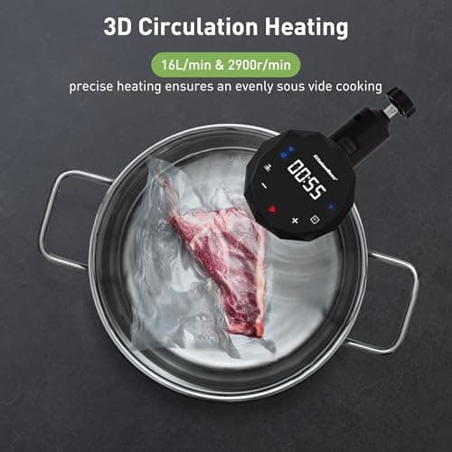 KitchenBoss Wifi Sous Vide Machine: Ultra-quiet Sous Vide Cooker Immersion Circulator APP Control, IPX7 Waterproof Stainless Steel 1100W Professional Sous Vide Precision Cooker, Black (G300PT) 5