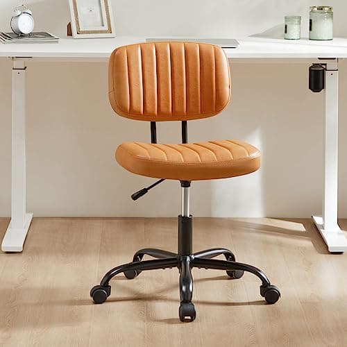Sweetcrispy Small Office Desk Chair - Armless Comfy Computer Chair with Lumbar Support, PU Leather Low Back Adjustable Height 360° Rolling Swivel Task Chair, for Home, Bedroom 7