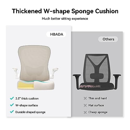 Hbada Office Chair Ergonomic Desk Chair, Office Desk Chairs with PU Silent Wheels, Breathable Mesh Computer Chair with Adjustable Lumbar Support, Flip-up Armrests, Tilt Function, Grey 9