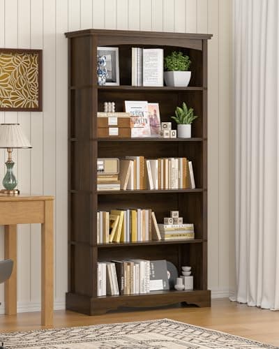 TVU 5-Tier Wooden Bookshelf, 65 Inch Tall Bookshelf with Storage, Floor Standing Modern Style Display Bookcase for Living Room, Office, Study Room, Entryway, Brown 8