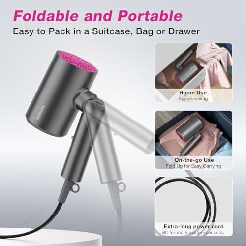 BABONIR Hair Dryer with Diffuser for Women, 1875W Fast Drying Ionic Blow Dryer for Home Use, Lightweight Foldable Hairdryer with Concentrator Nozzle, 3 Heat 2 Speed Settings, Gray 5