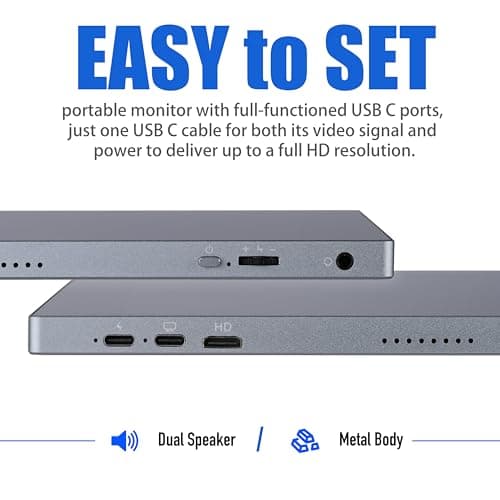 15.6" Portable Monitor 4K for Laptop, 3840x2160P HDR Display, sRGB 100%, 400 Nits, External 2nd Screen for Travel, MacBook, PS5/4, Gaming, USB-C & Mini HDMI, Built-in Speakers, VESA Mount Support 7