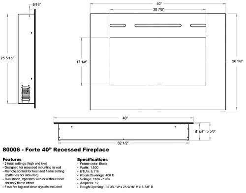 Touchstone Smart Electric Fireplace-The Forte 40" Recessed Mounted-30 Realistic Ember Color/Flame Options-1,500W Heater w/Thermostat-Black-Log & Crystal Hearth Options-Alexa/WiFi Enabled 9